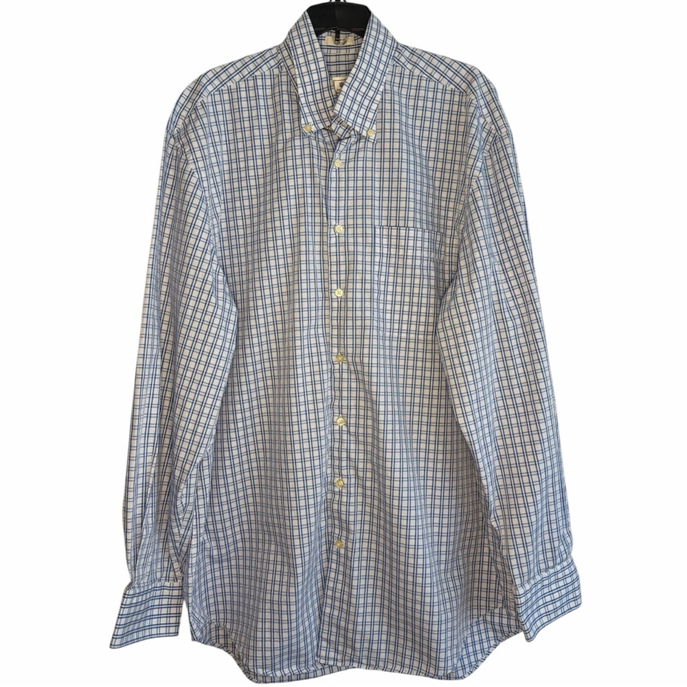 Peter Millar Blue White Plaid Cotton Long Sleeve Button Down Shirt Large